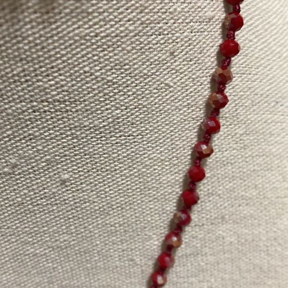 C EST 1946 Signed Long Red Beaded Tassel Necklace lobster claw clasp/extender. - Picture 3 of 7